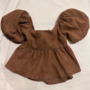 Miami Brown Puff Sleeve Top